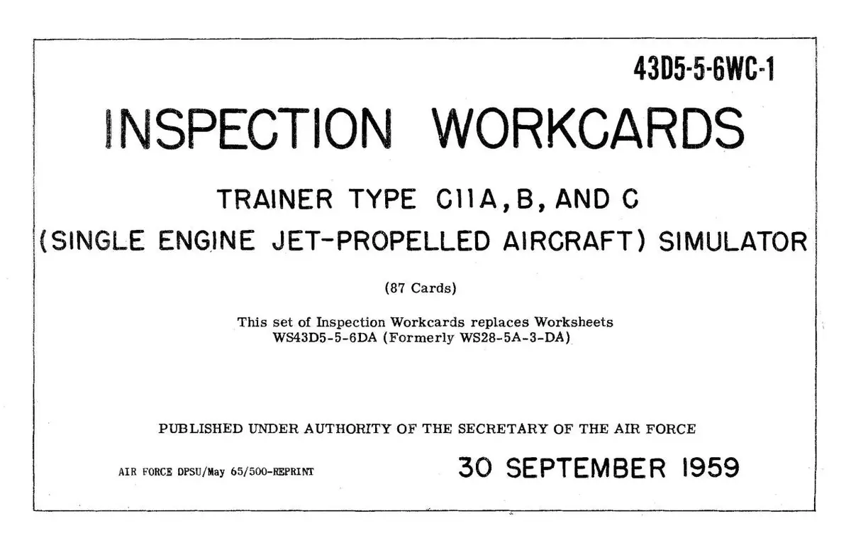 Link Trainers Type C11a, B, C 1959 Inspection Workcards (43D5-5-6Wc-1) 1