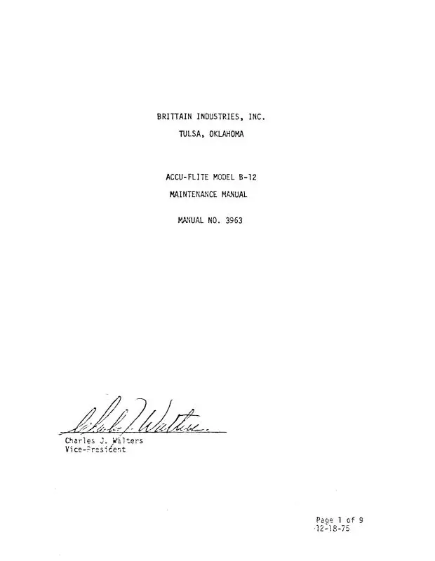 Brittain Industries Accu-Flite Model B-12 1975 Maintenance Manual (3963) 1