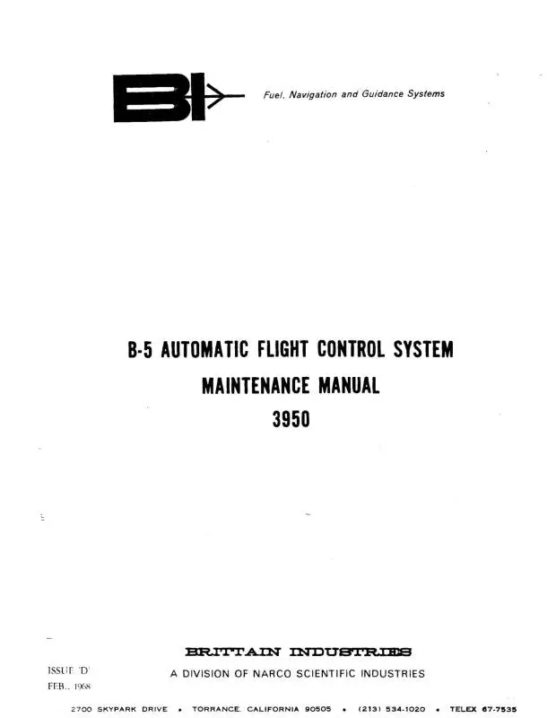 Brittain Industries B-5 Automatic Flight Control Maintenance, Installation, Operation 1
