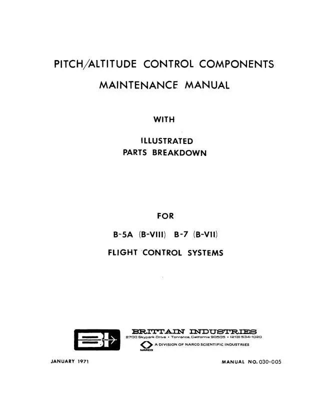 Brittain Industries B-5A, B-7,B-Vii,B-Viii 1970 Maintenance Manual With Illustrated Parts 1