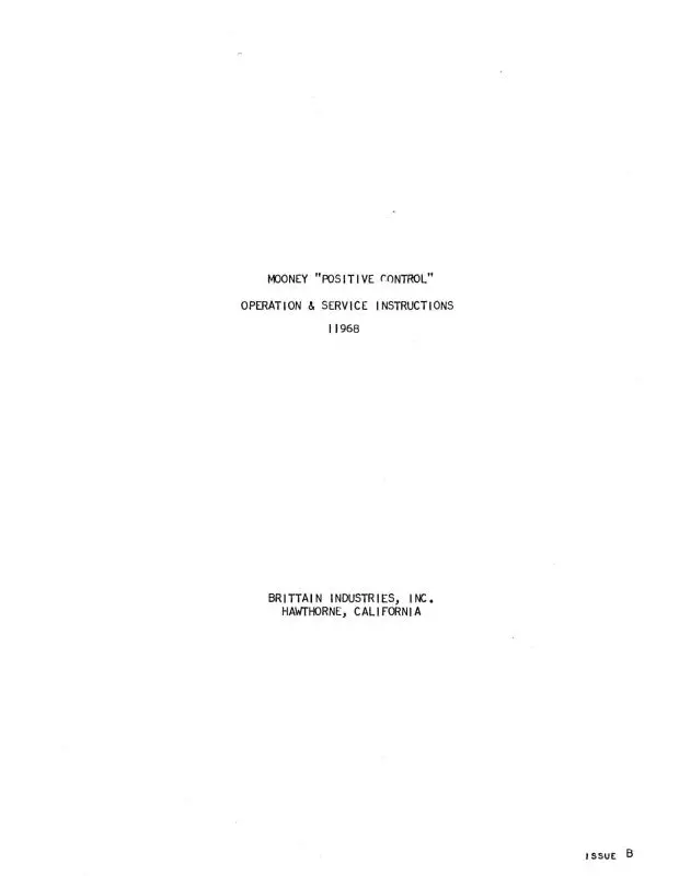 Brittain Industries Mooney - Brittain System Operation & Maintenance Manual 1