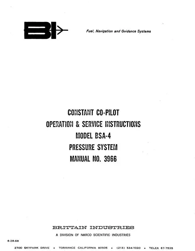 Brittain Industries Bsa-4 Pressure System 1968 Operation & Maintenance Instructions 1