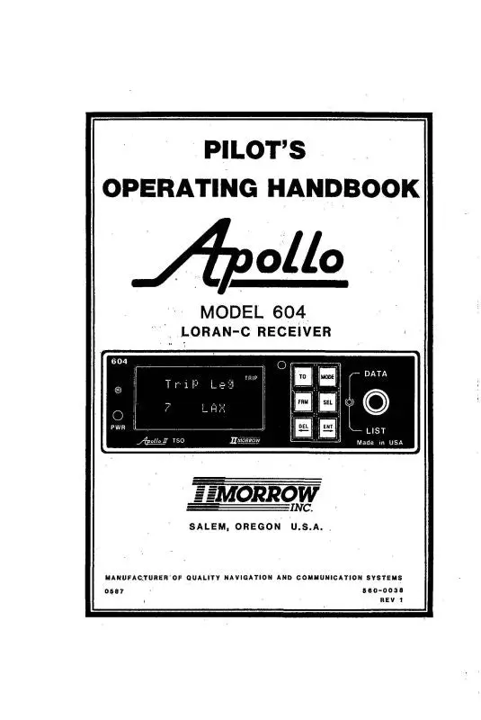 Ii Morrow Inc 604 Loran-C Receiver Pilot's Operating Handbook (587) 1