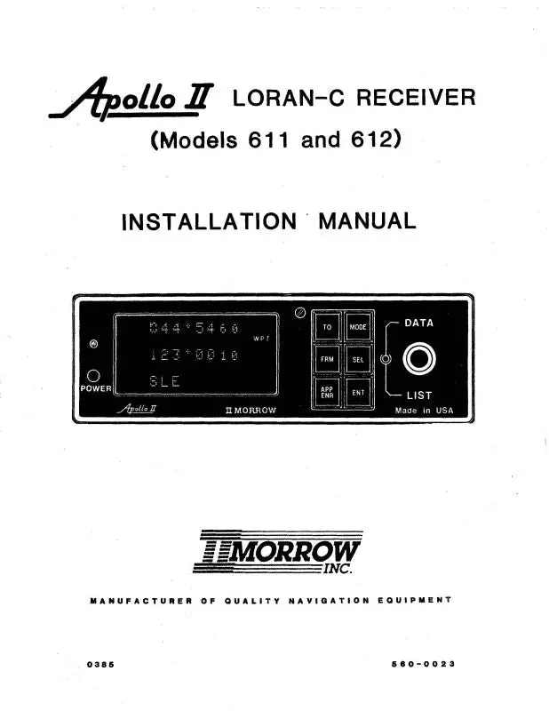 Ii Morrow Inc Apollo Ii 611,612,612B,614P Installation Manual (560-0023A) 1