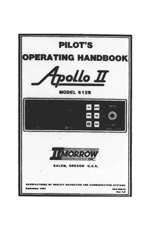 Ii Morrow Inc Apollo Ii 612B 1987 Operation & Training (560-0061D) 1