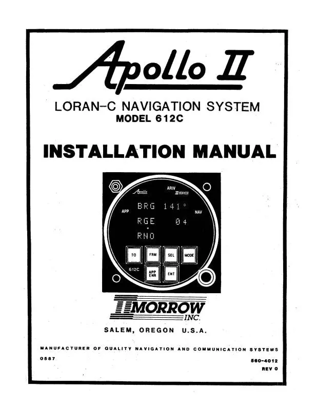Ii Morrow Inc Apollo Ii Model 612C Installation Manual (587) 1