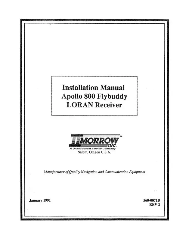 Ii Morrow Inc Apollo 800 Flybuddy Loran 1991 Installation Manual (560-0071B) 1