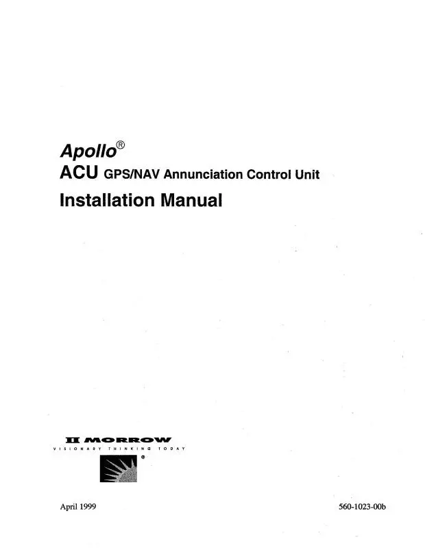Ii Morrow Inc Apollo Acu Gps-Nav Installation Manual (560-1023-00B) 1