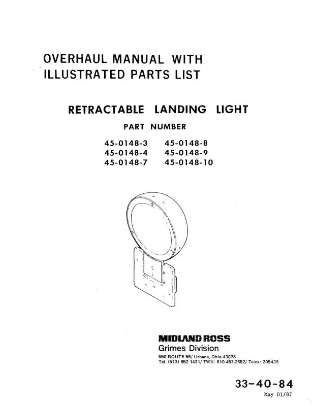 Grimes 45-0148-3-10Retract.Landinglgt Overhaul Manual With Illustrated Parts List (45-0148) 1