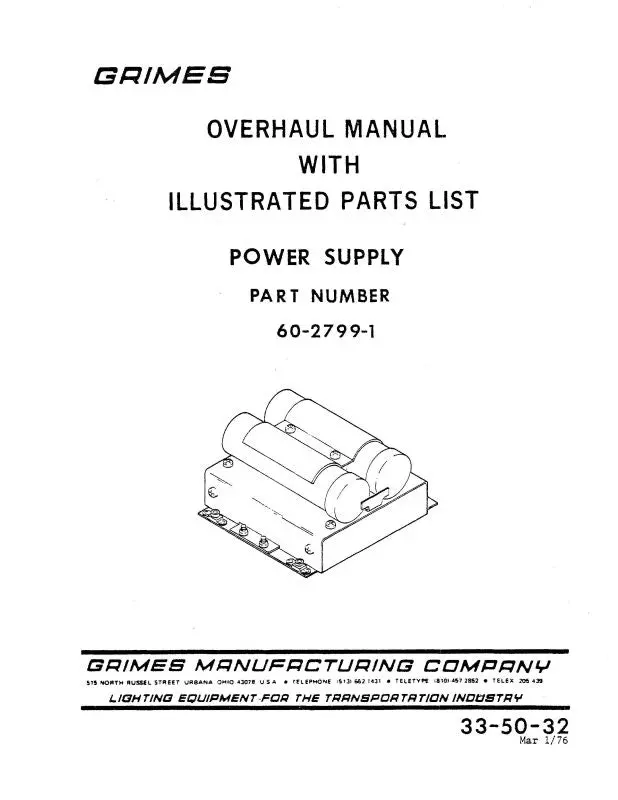 Grimes 60-2799-1 Power Supply Overhaul Manual With Illustrated Parts List (60-2799-1) 1