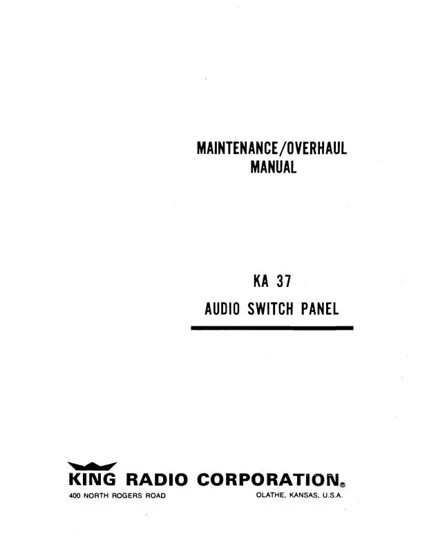 King Ka 37 Audio Switch Panel Maintenance Manual (Kika37m) 1