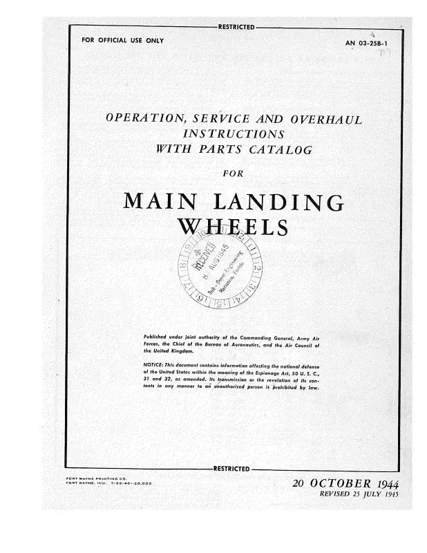 Hayes Industries Main Landing Wheels Operation, Service, Overhaul, Parts (03-25B-1) 1