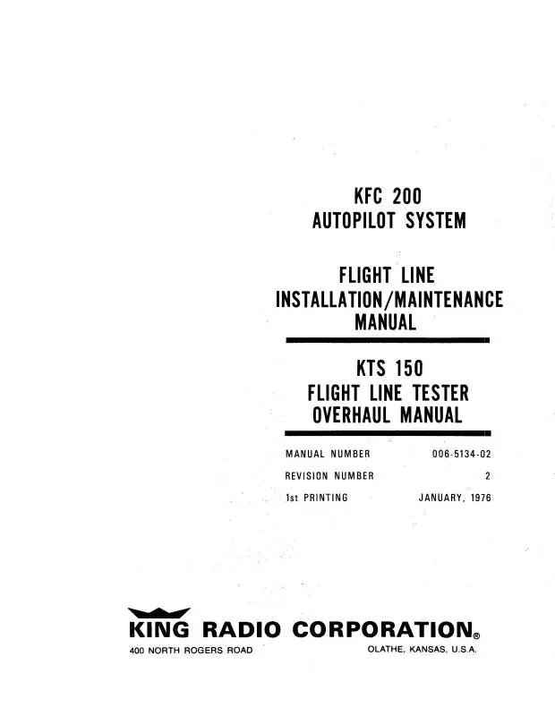 King Kfc 200, Kts 150 1976 Maintenance & Overhaul Manual (006-5134-00) 1