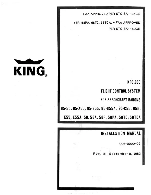 King Kfc 200 For Beech Barons Installation Manual (006-0200-02) 1