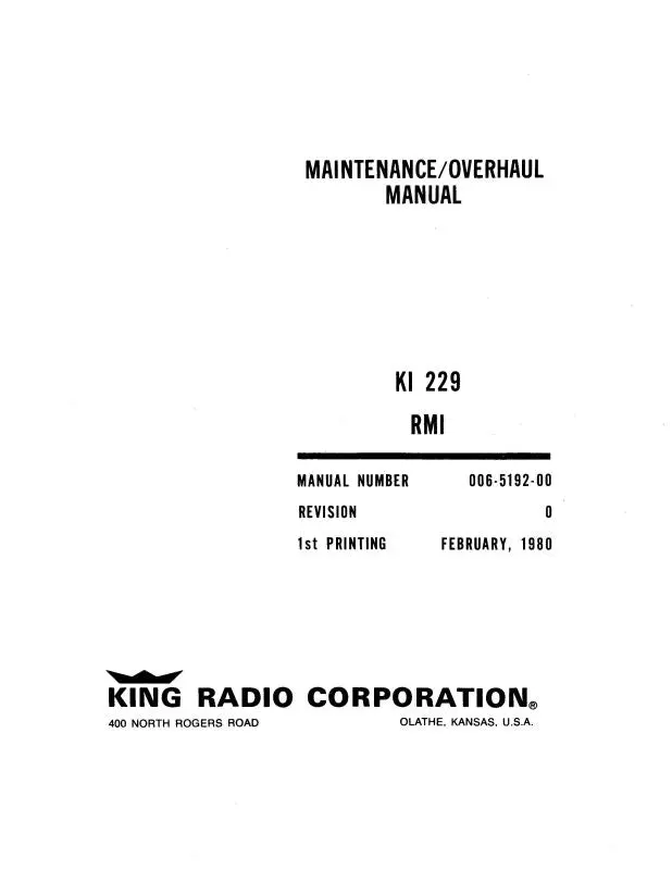 King Ki 229 Radio Mag. Indicator 1983 Maintenance, Installation, Overhaul (006-0192-02) 1