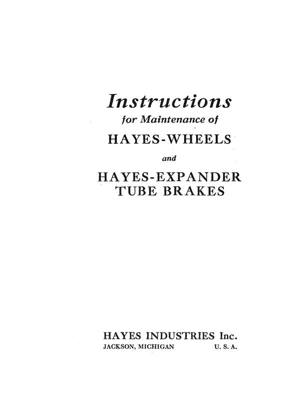 Hayes Industries Hayes-Wheels, Tube Brakes Maintenance Manual (Hayes) 1