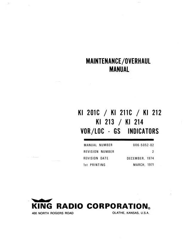 King Ki201c,211C,212,213,214 1974 Maintenance-Overhaul-Installation (006-5052-02) 1