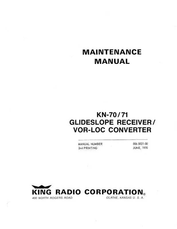 King Kn70-71Glideslope-Vor-Loc 1970 Maintenance, Installation (006-5021-00) 1