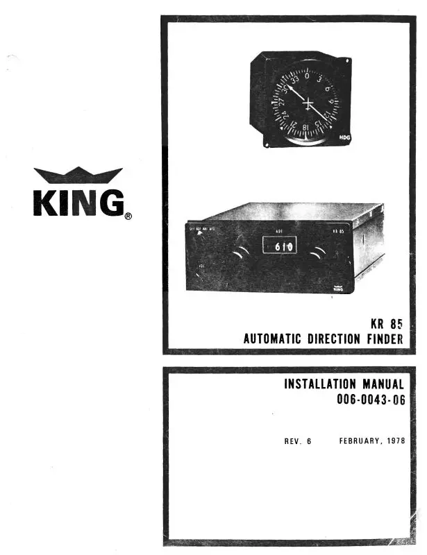 King Kr85 Auto Direction Finder Installation Manual (006-0043-06) 1