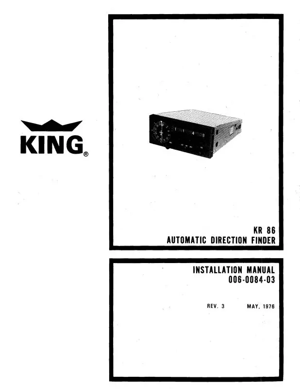 King Kr 86 Automatic Direction Finder Installation, Maintenance Manual (006-0084-01) 1