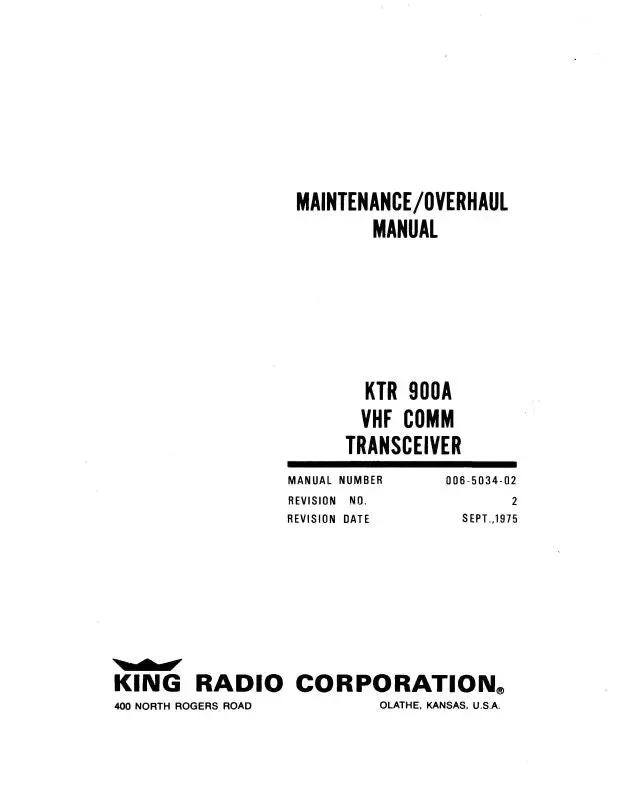 King Ktr-900A Vhf Comm Transceiver Maintenance Manual (006-5034-01) 1