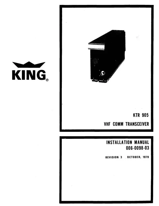 King Ktr-905 Vhf Comm Transceiver Installation Manual (006-0098-03) 1