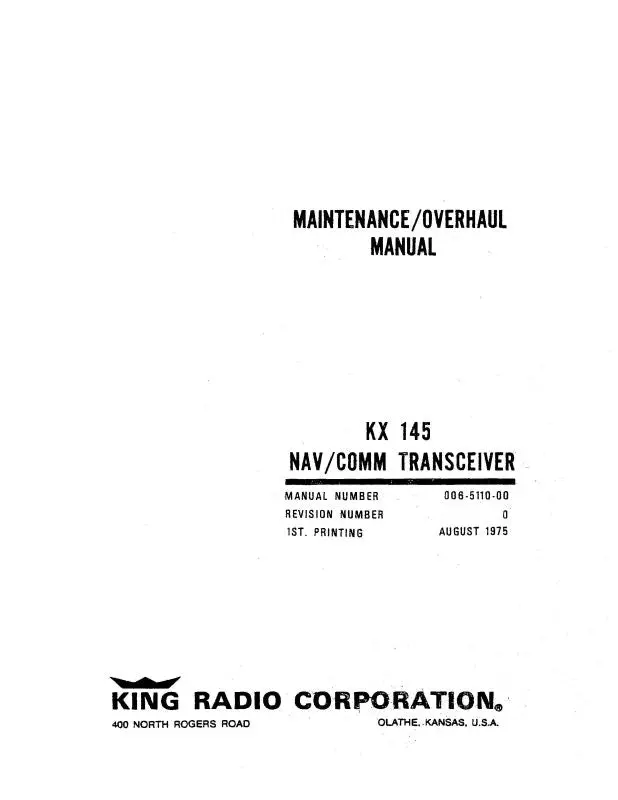 King Kx 145-Ki 205 Nav Rec-Com Tran Maintenance-Installation (006-0110-02) 1
