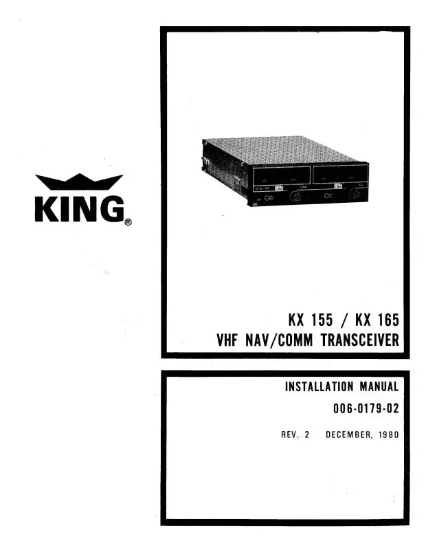 King Kx 155-165 Vhf Nav-Com 1980 Installation (006-0179-02) 1