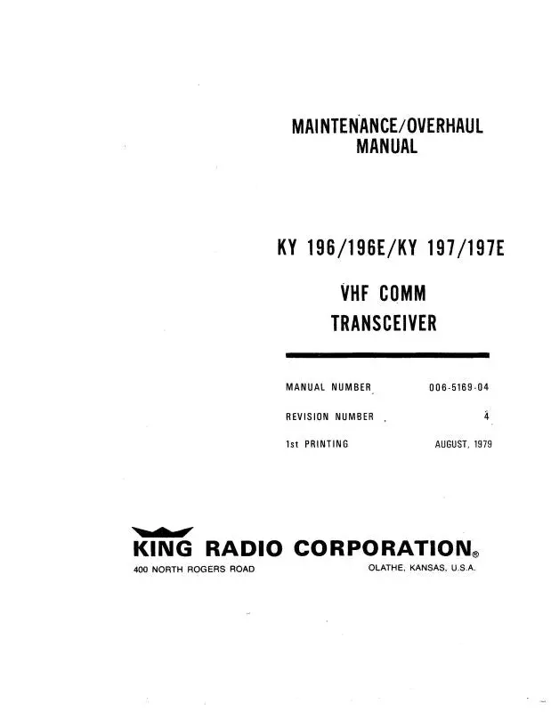 King Ky 196,196E,197,197E 1979 Maintenance Manual (006-5169-04) 1