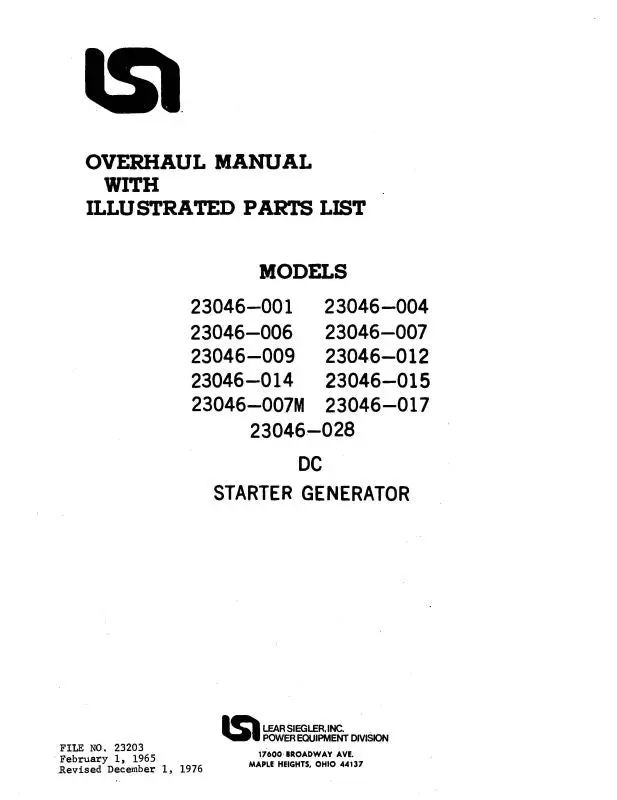 Lear Seigler 23046 Series 1965 Overhaul Manual With Illustrated Parts (23203) 1