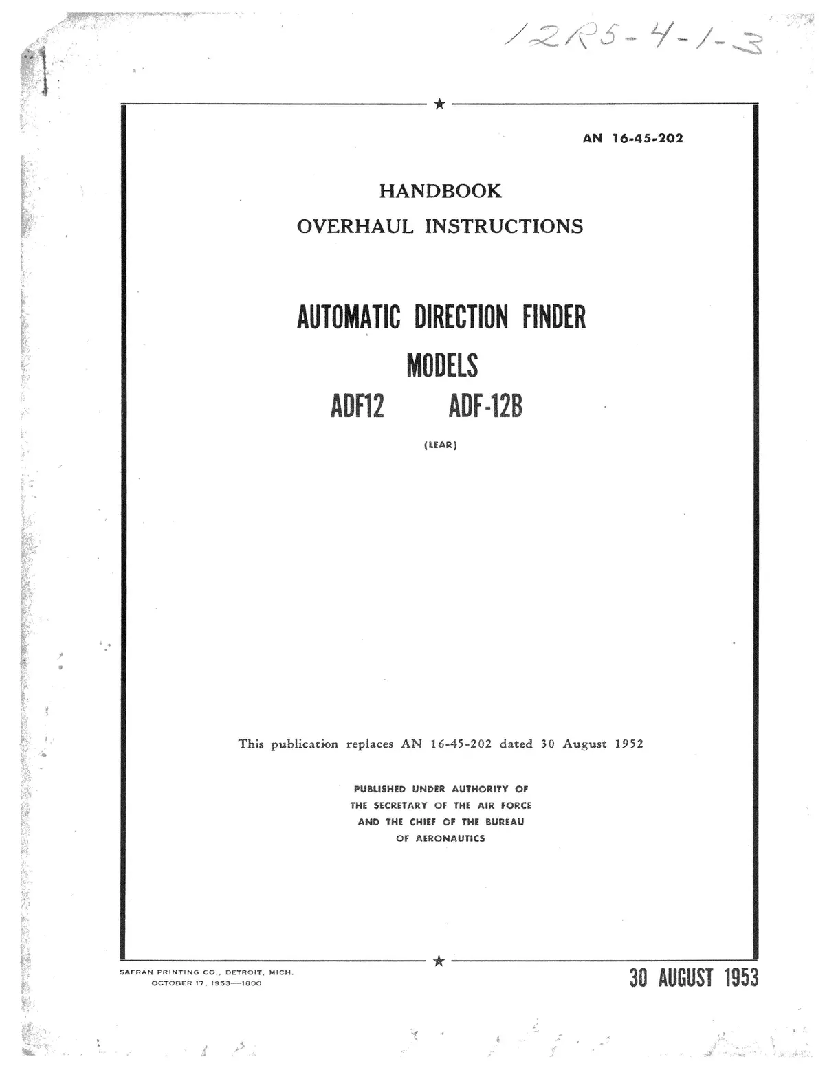Learjet Adf-12,12B 1953 Overhaul Instructions Handbook (Leadf12,B-53-Oh) 1