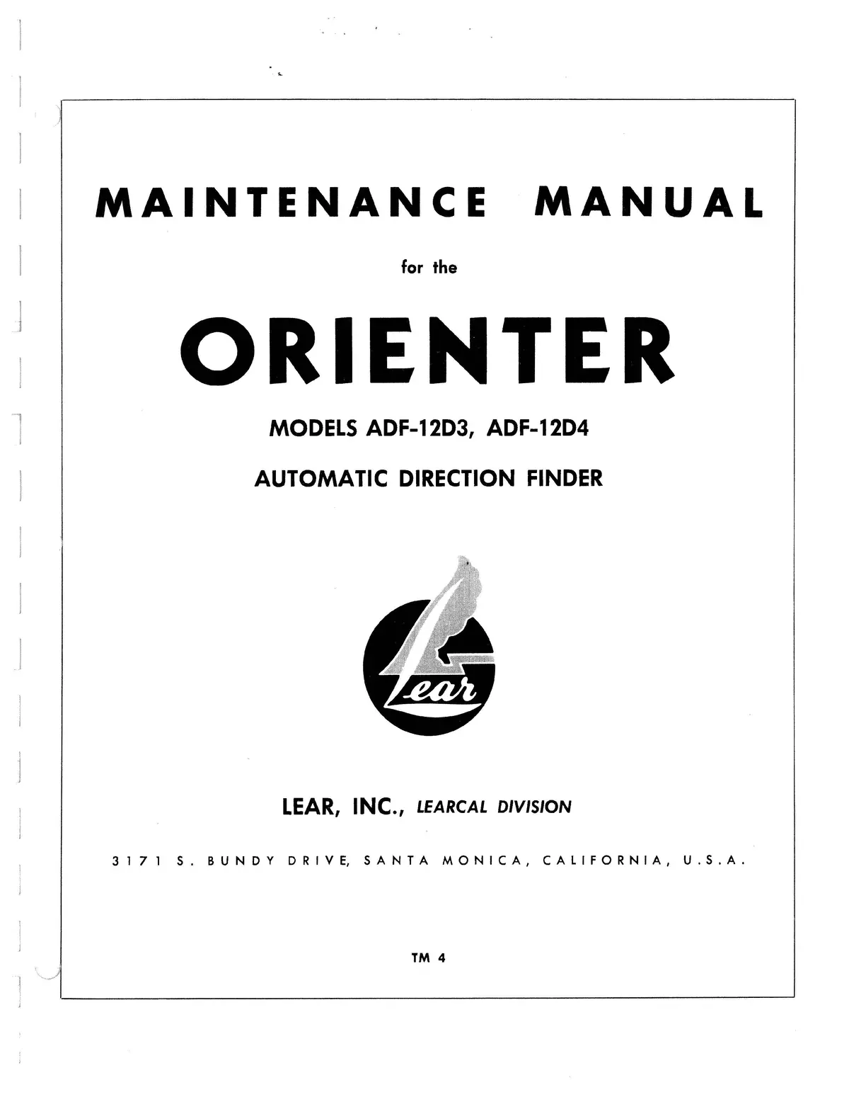 Learjet Adf-12D3,4 Maintenance Manual (Leadf12d3,4-M-C) 1