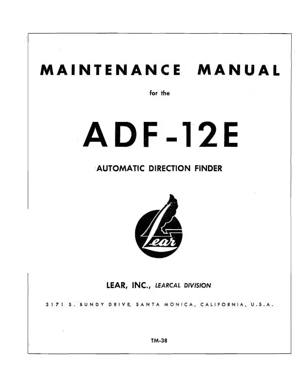 Learjet Adf-12E Series Maintenance Manual (Tm-38) 1