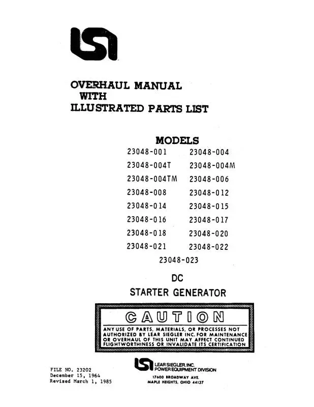 Lear Seigler 23048 Series 1964 Overhaul Manual With Illustrated Parts List (23202) 1
