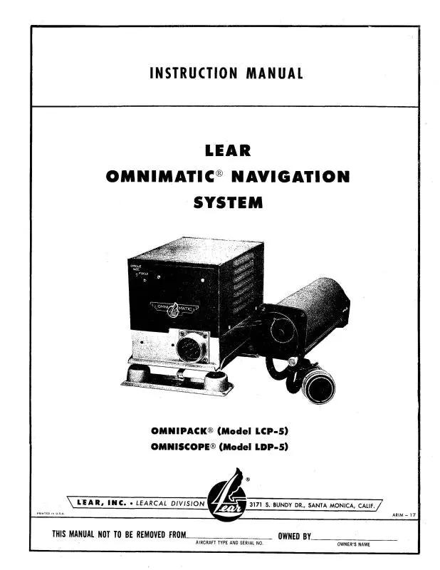 Lear Omnimatic Navigation System Instruction Manual (Arim-17) 1