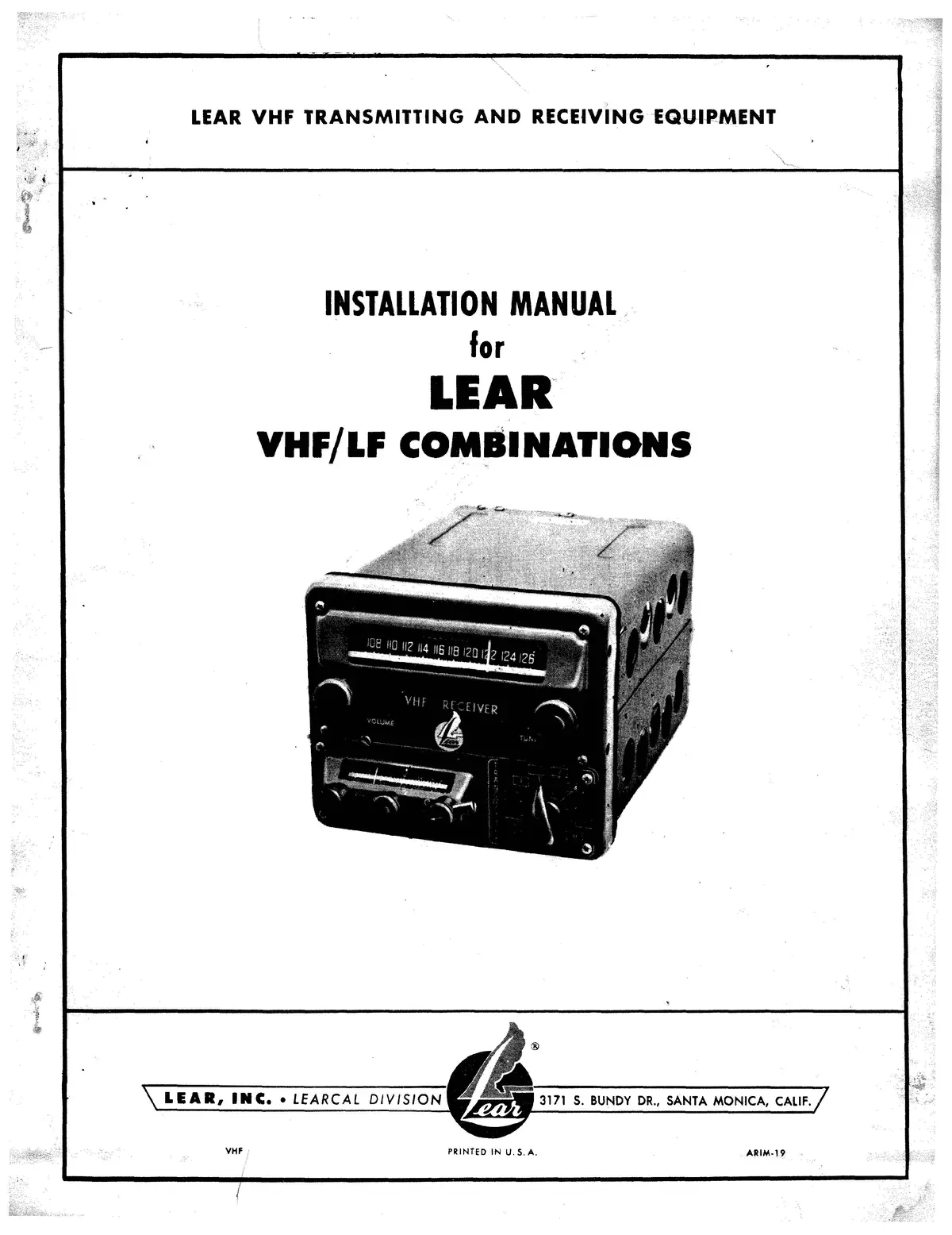 Learjet Vhf-Lf Combinations Installation Manual (Arim-19) 1