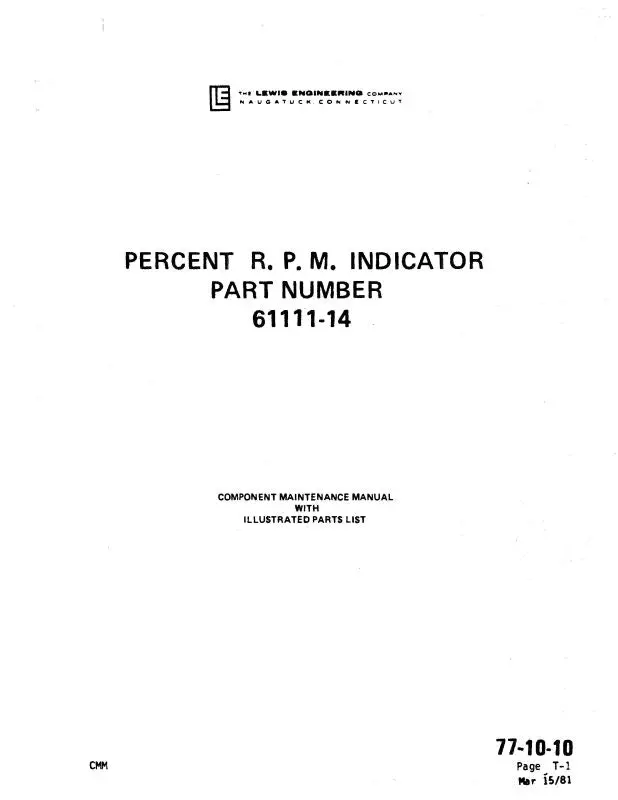 Lewis Engineering Percent Rpm Indicator 61111-14 Component Maintenance Manual With Parts (77-10-10) 1