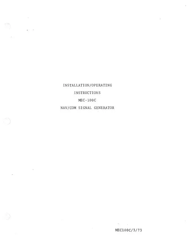 Michel Electronics Corp Mec-100C Nav-Com Signal Gen. Installation-Operating Instructions (Mlmec100c-73-In) 1