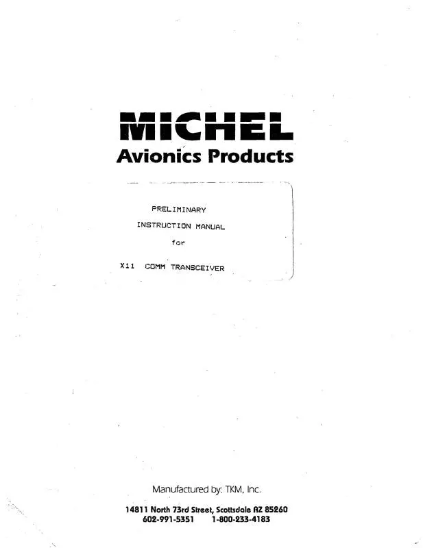 Michel Electronics Corp Mx11 Comm Transceiver Preliminary Instruction Manual (Mlmx11-In-C) 1