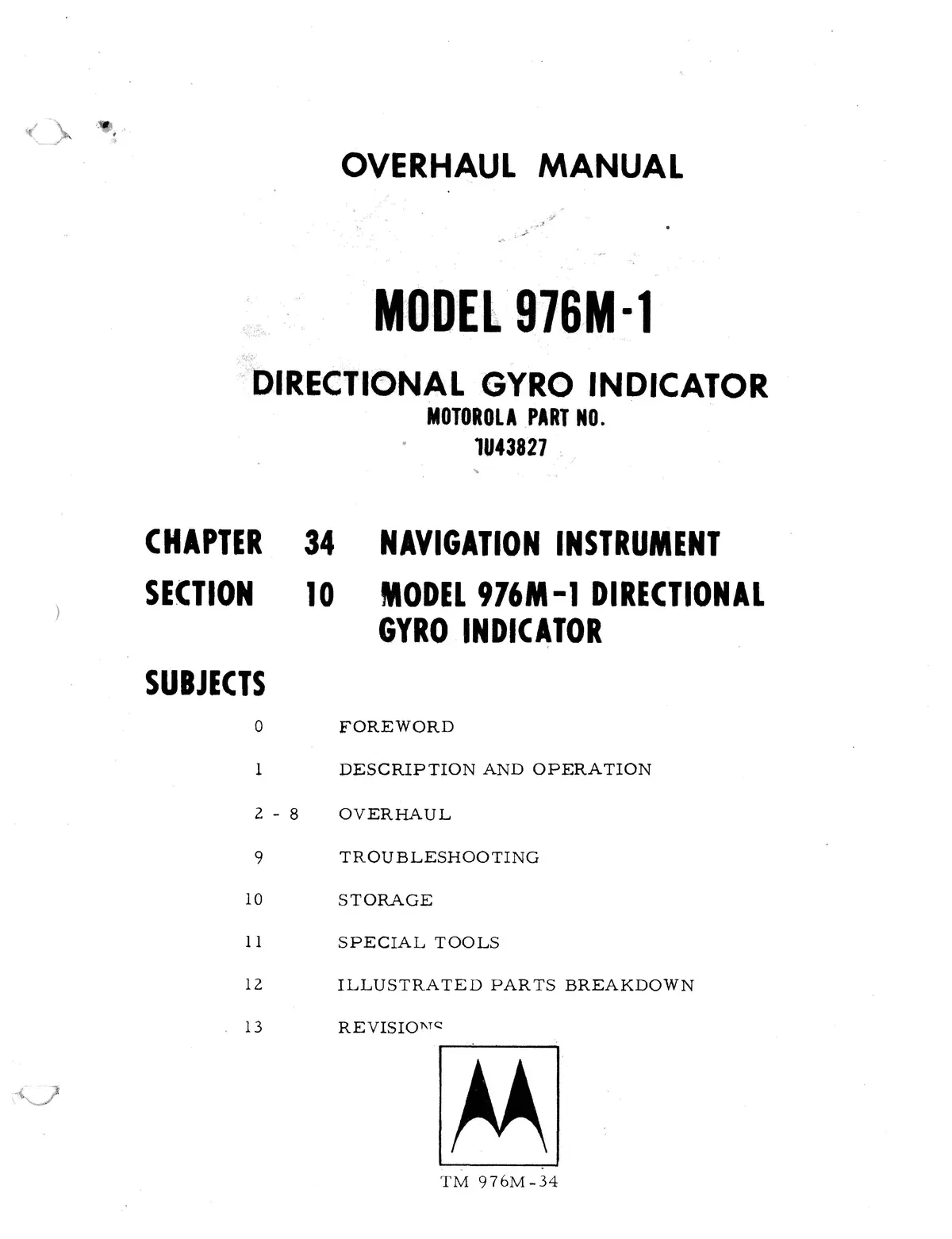 Motorola  976M-1 Attitude Gyro Indicator Overhaul Manual (Tm-976M-34) 1