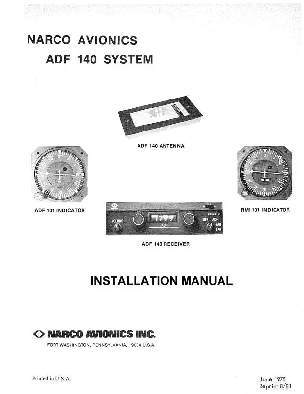 Narco Adf 140 System 1974 Installation Manual (03404-0620) 1