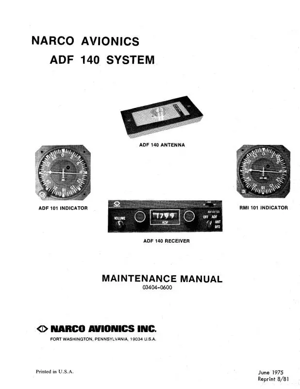 Narco Adf 140 System 1975 Maintenance Manual (03404-0600) 1