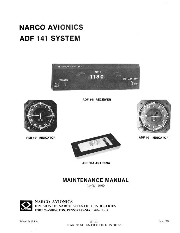 Narco Adf 141 System 1977 Installation-Maintenance. Manual (03408-0600) 1