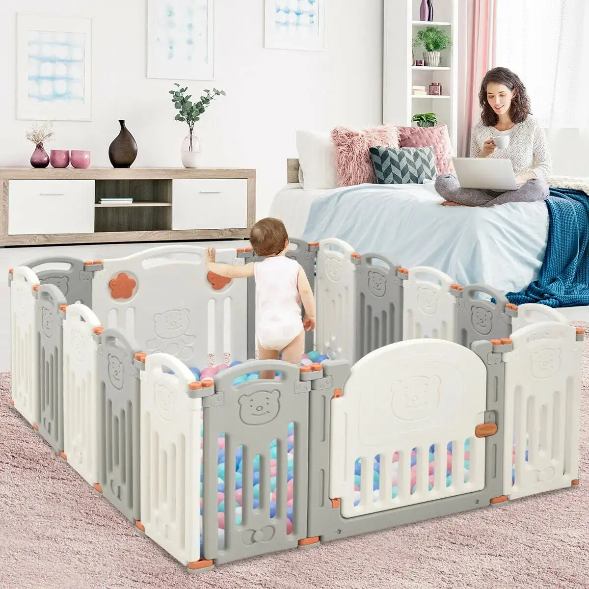 16 Panel Activity Safety Baby Playpen With Lock Door 1