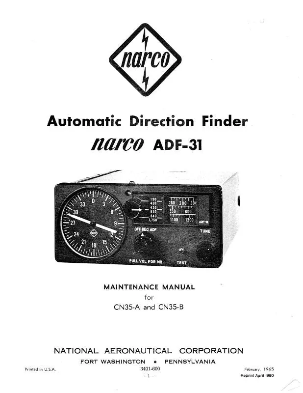 Narco Adf-31 For Cn35-A Maintenance Manual (3401-600) 1