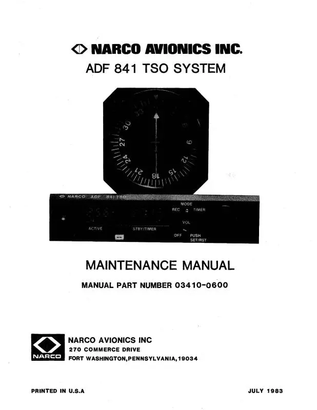 Narco Adf 841 Tso System Maintenance Manual (03410-0600) 1