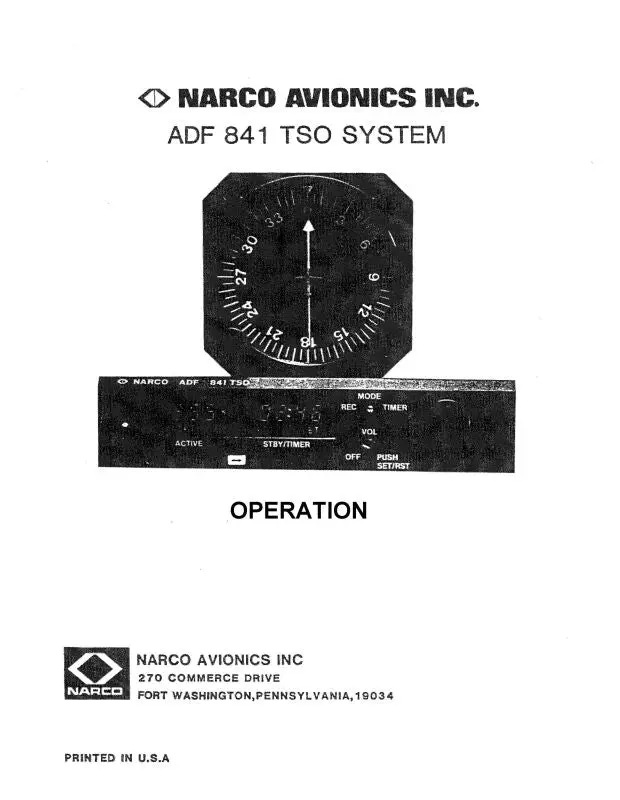 Narco Adf 841 Tso System Operation Manual (03410-0600-Op) 1