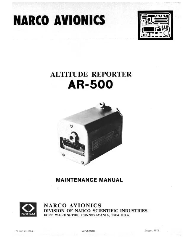 Narco Ar-500 Altitude Reporter Maintenance Manual (03725-0600) 1