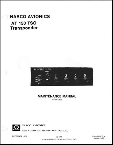 Narco At150 Tso Transponder 1976 Maintenance Manual (03606-0600) 1