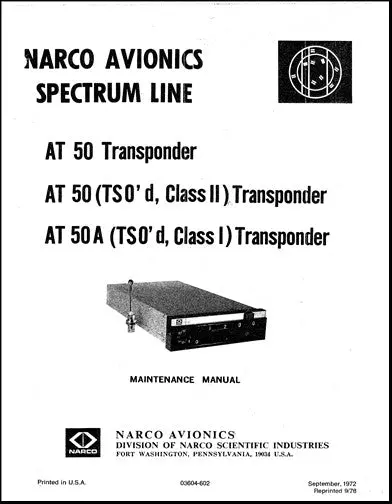 Narco At50, At50a Transponder Maintenance Manual (03604-602) 1